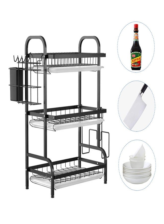 KUK 3 Tier Dish Drying Rack, Large Stainless Steel Over The Sink Dish with Drain Tray, Kitchen Dishes Drying Racks, Dish Racks for Kitchen Counter Storage (Black) - Image 2